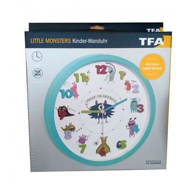 Детские настенные часы TFA LITTLE MONSTERS 60.3051.20 бирюзовые: фото 3 из 3