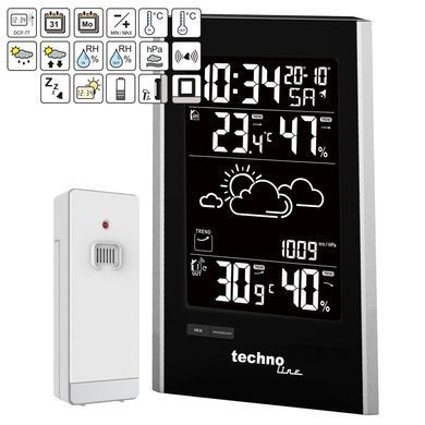 Метеостанция цифровая Technoline WS 9060 с беспроводным датчиком, черно-серебристая: фото 2 из 8