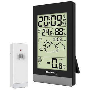 Метеостанція цифрова Technoline WS 9132 з бездротовим датчиком, чорна: фото 1 із 9