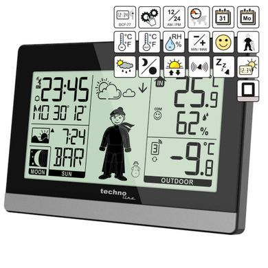 Метеостанція цифрова Technoline WS 9612 з бездротовим датчиком, чорна: фото 2 із 4