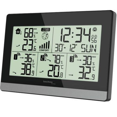 Термогігрометр цифровий Technoline WS 7065 з трьома датчиками чорно-сріблястий: фото 2 із 5
