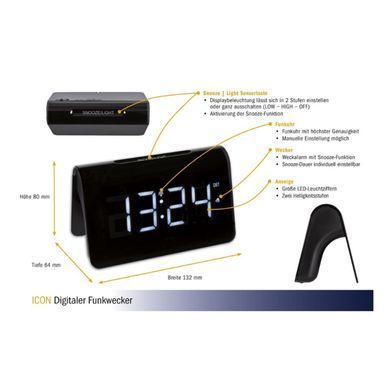 Радиоуправляемый цифровой будильник TFA ICON 60.2543.02 черный с белыми цифрами: фото 2 из 5