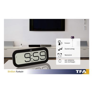 Радиоуправляемые цифровые часы TFA BIMBAM 60.4514.01 с ежечасным боем, черные: фото 2 из 5