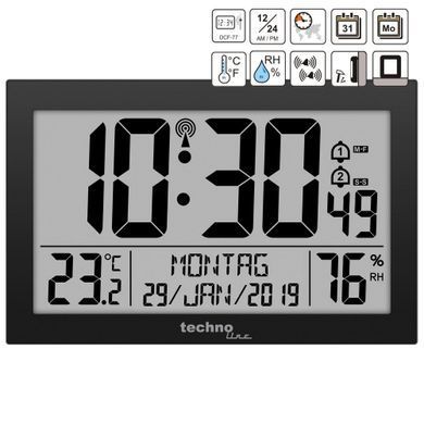 Часы настенные Technoline WS 8016, черные: фото 2 из 2