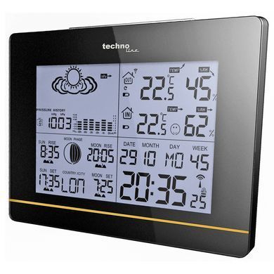 Метеостанція цифрова Technoline WS 6750 з бездротовим датчиком, чорна: фото 7 із 9