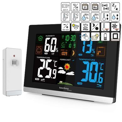 Метеостанция цифровая Technoline WS 6462 с беспроводным датчиком, черная: фото 2 из 7