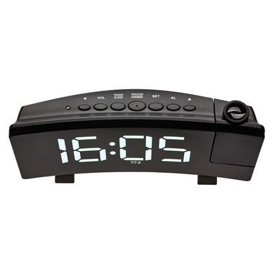 Проекційний будильник-радіо TFA 60.5015.02 з USB-зарядкою, чорний з білими LED цифрами: фото 3 із 4