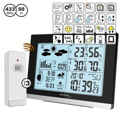Метеостанция цифровая Technoline WS 6762 с беспроводным датчиком, черная: фото 2 из 7
