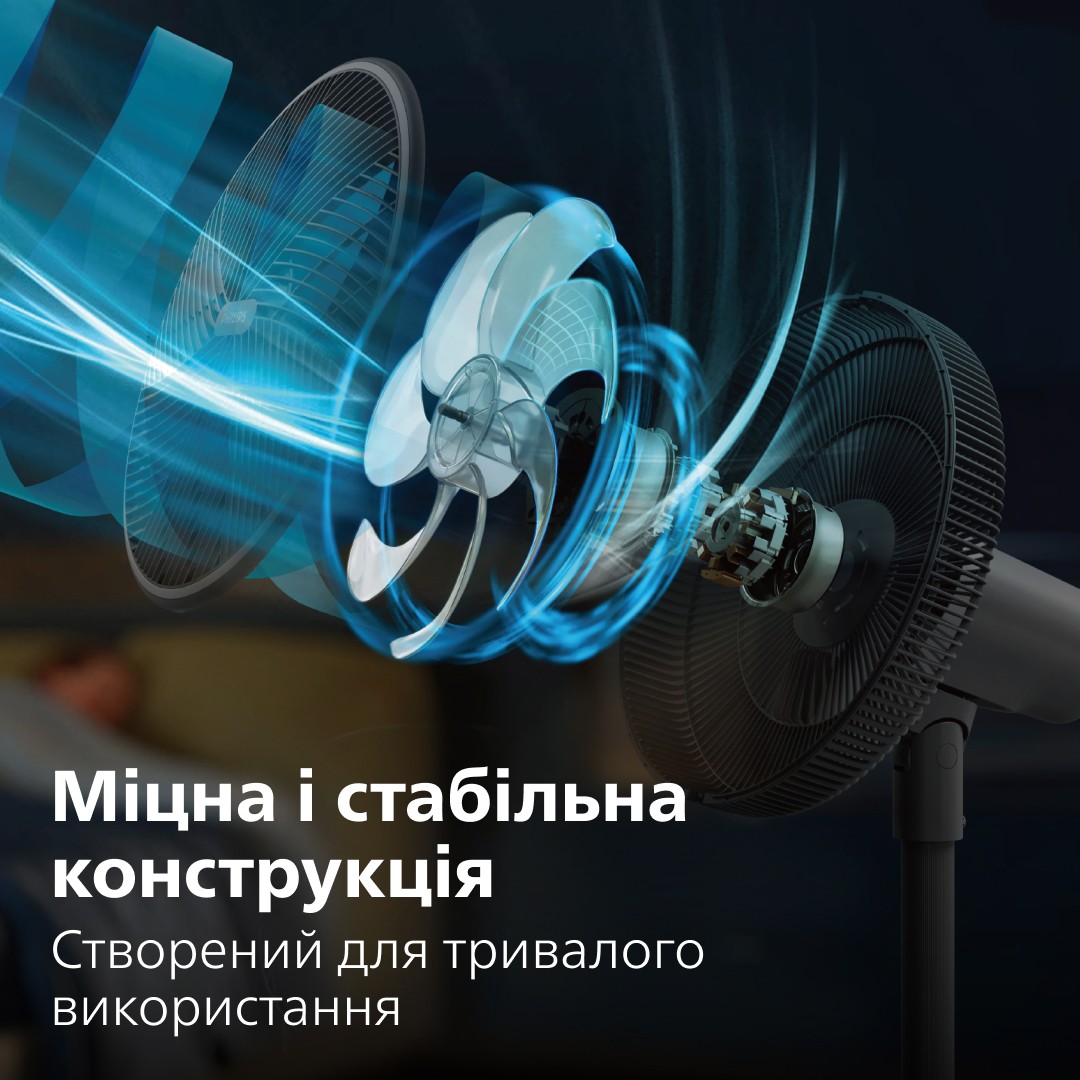 Лопасти, двигатель и защитная решётка вентилятора PHILIPS CX3550/01 в разобранном виде